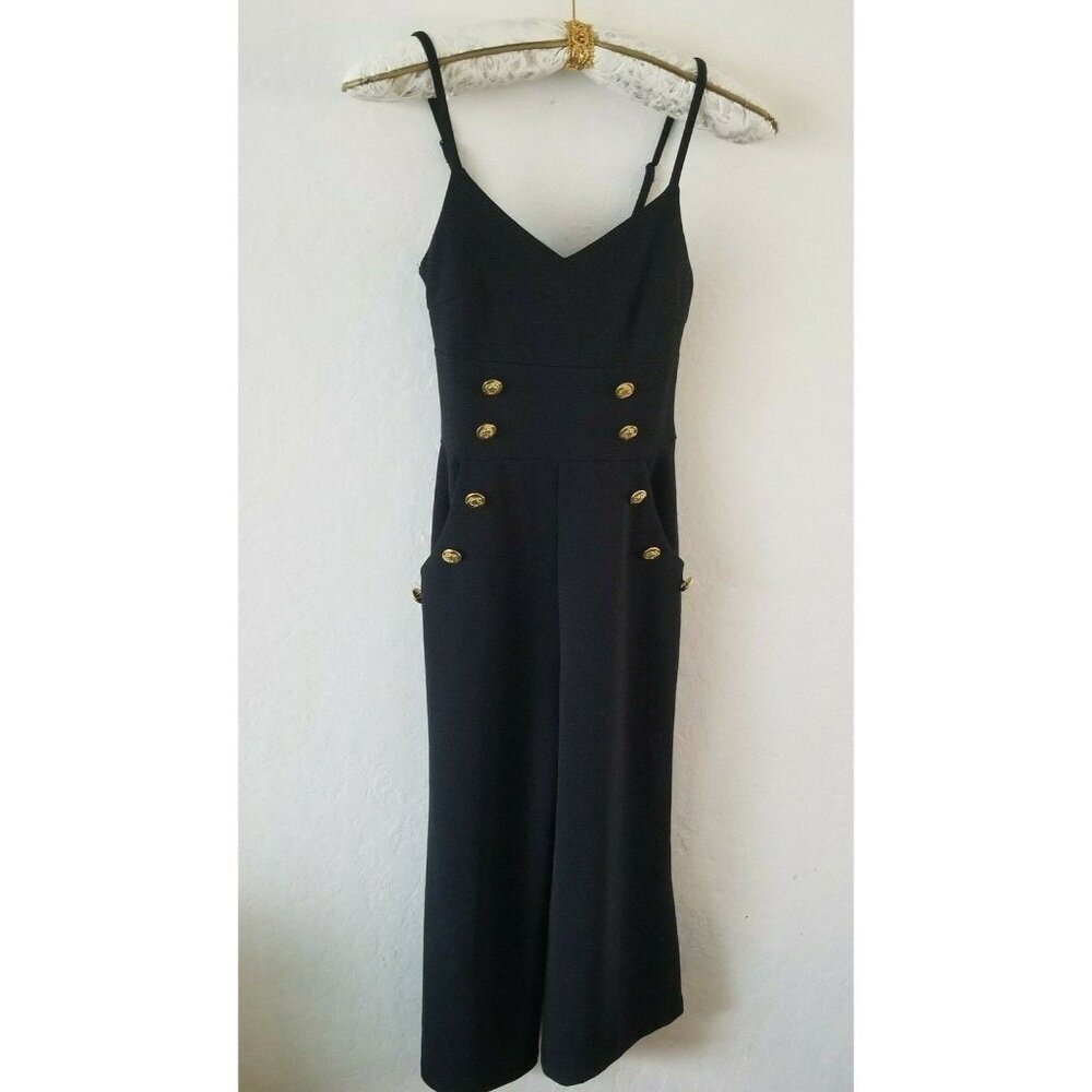 Full Circle Trends Womens Small Black Gold Button Sleeveless Jumpsuit Stretch